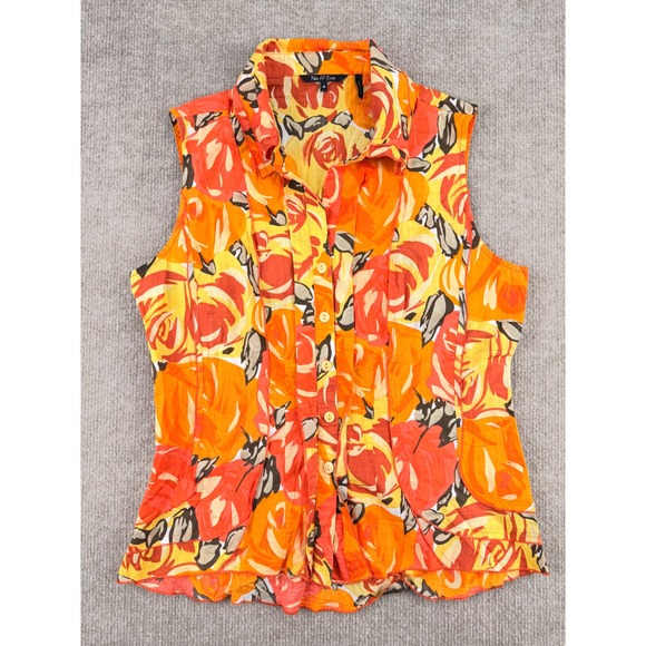 Nic + Zoe Tops - Nic + Zoe Womens Sleeveless Button Down Floral Pintuck Blouse Orange Yellow Sz 4